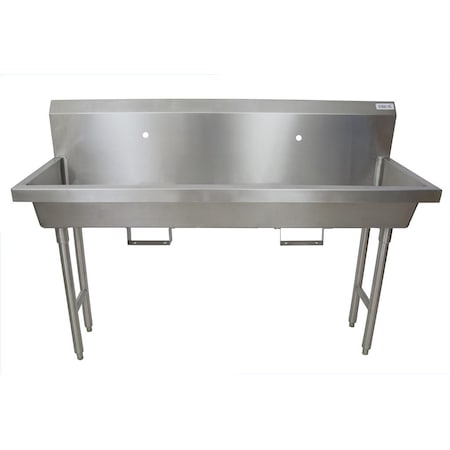 Bk Resources 60"Freestanding 2 Station Handwash Sink, 1 Hole Splash Mount, Bracket MSHS-60F1B